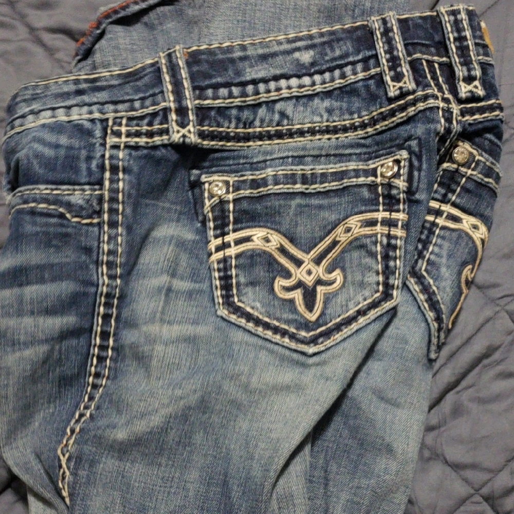 Rock Revival Dark Blue Jeans with White Stitching